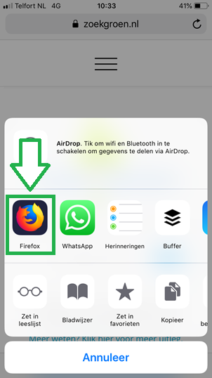 Bladwijzers kopieren van Safari app naar Firefox app (stap 5)