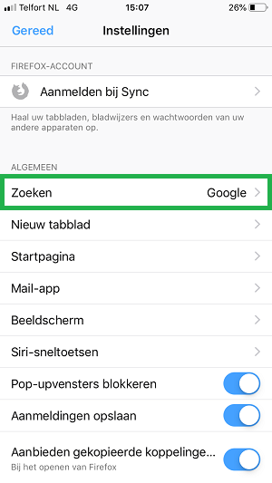 ZoekGroen instellen in Firefox-app (stap 3)