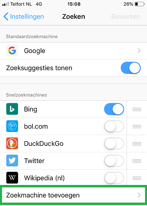 ZoekGroen instellen in Firefox-app (stap 4)
