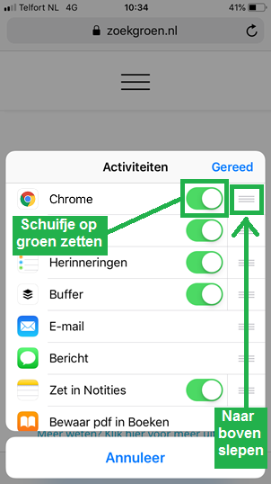 Bladwijzers kopieren van Safari app naar Chrome app (stap 4)