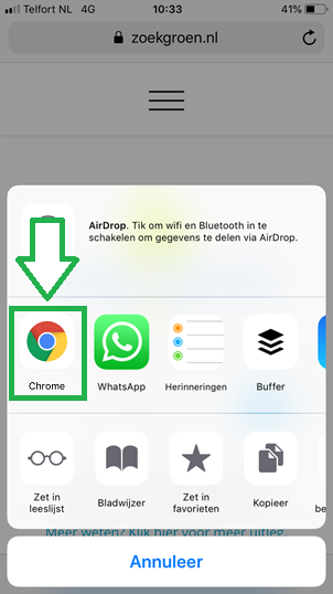 Bladwijzers kopieren van Safari app naar Chrome app (stap 5)